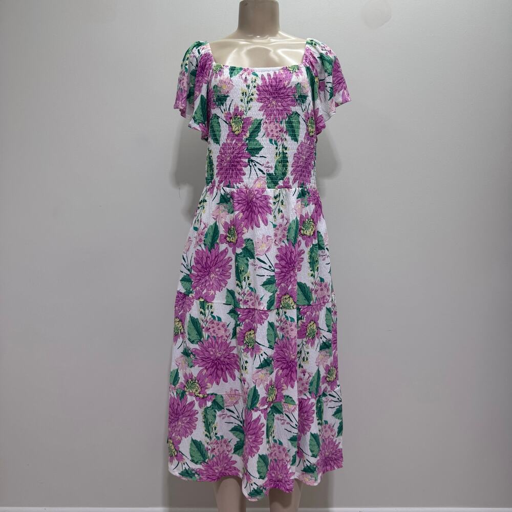 NEW Denim & Co Heritage Floral Printed Knit Gauze Midi Dress sz Medium Petite